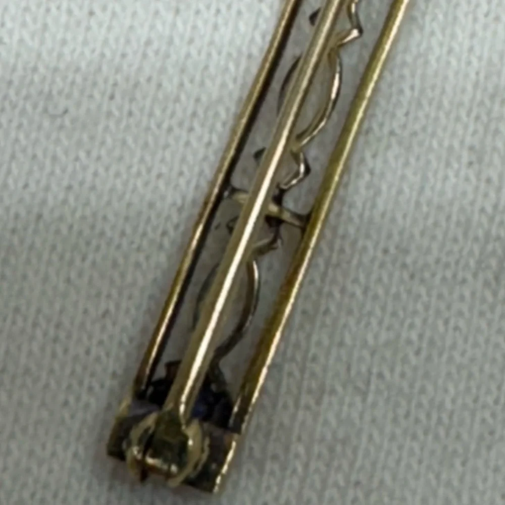 Antique Art Deco Solid 14K Gold and Blue Topaz Bar Pin - Picture 6 of 14